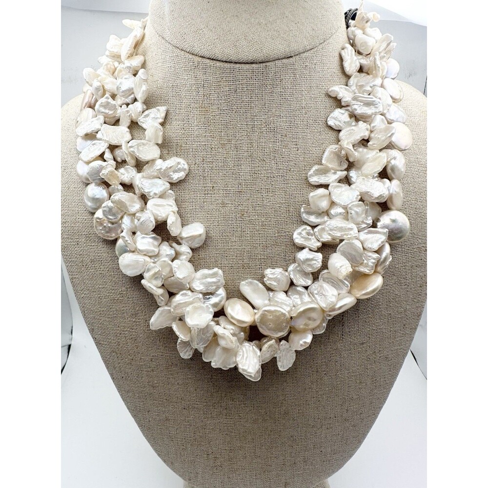 Handmade Keshi Freshwater Pearl Multistrand Toggle Necklace 19”
